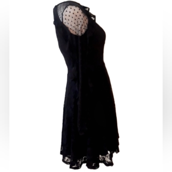 City Triangles Black Lace Ruffle Sleeve A-Line Dress - Junior's Size 1 - Picture 3 of 10
